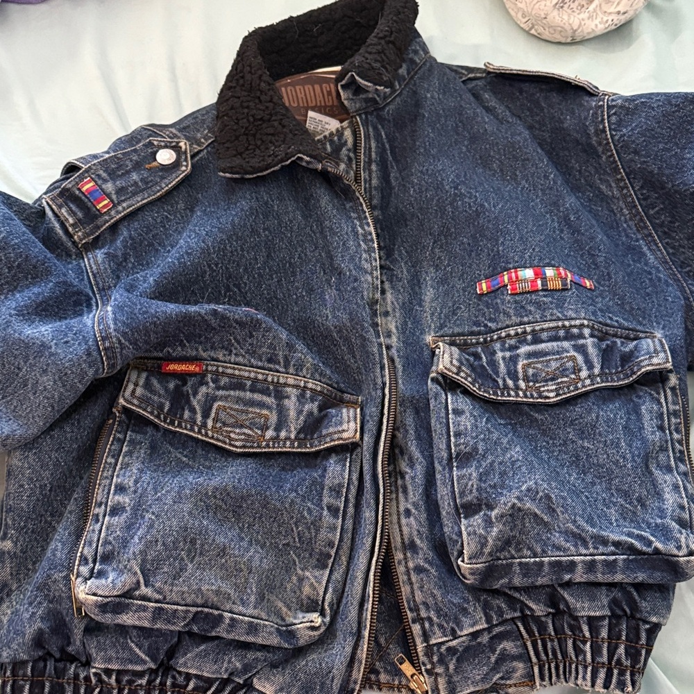 Jordache Women's Dark Blue Denim Jacket with Black Collar